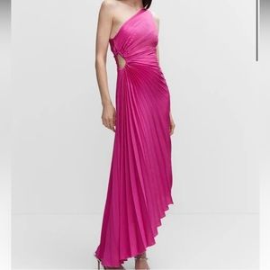 MANGO Asymmetrical Pleated Dress -Size 6 Fuschia